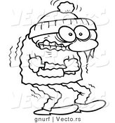 Vector Line Drawing of a Cold Guy Shivering Outside in Winter Weather by Gnurf