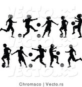 Vector of 10 Unique Silhouetted Boys and Girls Playing Soccer Ball by Chromaco