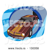 Vector of 1977 Dark Red Pontiac Trans Am with Orange Racing Stripes on the Roof and Hood, Driving Through a Blue Tunnel by David Rey