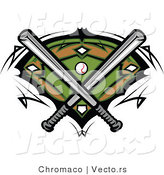 Vector of 2 Baseball Bats Crossed over a Field and Ball by Chromaco