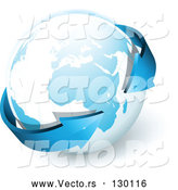 Vector of 2 Blue Arrow Circling Around Planet Earth in Opposite Directions by Beboy