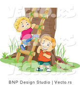 Vector of 2 Boys Climbing a Ladder to a Tree House by BNP Design Studio