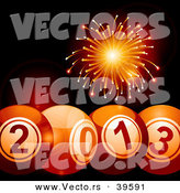 Vector of 2013 Bingo Balls Below with Orange Fireworks Exploding in the Background by Elaineitalia