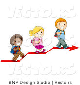 Vector of 3 Diverse Cartoon School Kids Walking up on an Arrow by BNP Design Studio