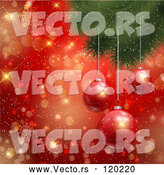 Vector of 3d Baubles Hanging from a Christmas Tree over Gold Bokeh and Red Snowflakes by KJ Pargeter