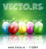 Vector of 3d Colorful Easter Eggs with Magic Sparkles on Green by KJ Pargeter