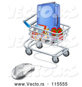 Vector of 3d Computer Mouse Connected to a Shopping Cart Full of Luggage and Travel Items by AtStockIllustration