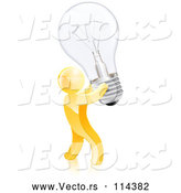 Vector of 3d Creative Gold Guy Carrying a Light Bulb by AtStockIllustration
