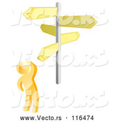 Vector of 3d Gold Guy at Crossroads Signs by AtStockIllustration