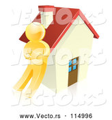 Vector of 3d Gold Guy Leaning Against a House by AtStockIllustration