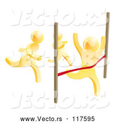 Vector of 3d Gold Men Racing, One Crossing the Finish Line by AtStockIllustration