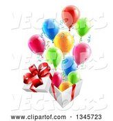 Vector of 3d Open Gift Box with Streamers and Colorful Party Balloons by AtStockIllustration