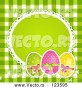 Vector of 3d Polka Dot Easter Eggs with a Blank Frame over Green Gingham by Elaineitalia