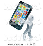 Vector of 3d Silver Guy Carrying a Giant Smart Phone by AtStockIllustration