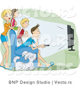 Vector of 4 Family Members and Their Dog Watching Television in a Theater Room by BNP Design Studio