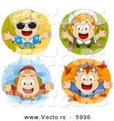 Vector of 4 Unique Happy Seasonal Kids - Cartoon Styled Digital Collage by BNP Design Studio