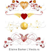 Vector of 4 Unique Red and Gold Floral Heart Borders - Digital Collage by Elaineitalia