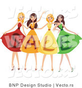 Vector of 4 Young Girls Wearing SALE Dresses by BNP Design Studio