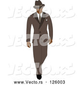 Vector of 40s Styled Black Business Man Walking in a Blue Suit by Pams Clipart