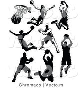 Vector of 7 Unique Male Basketball Player - Silhouette by Chromaco