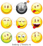 Vector of 9 Smileys; Happy, Bomb, Goofy, Teasing, Sick, and Winking by Beboy