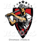 Vector of a 7 Star Baseball Player Athlete Holding a Bat Within a Red Badge by Chromaco