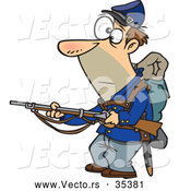 Vector of a Alert Cartoon Union Soldier Pointing a Rifle While Looking Somewhat Scared by Toonaday
