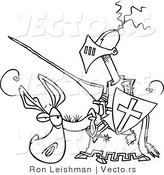 Vector of a Amateur Cartoon Knight on a Donkey - Coloring Page by Toonaday