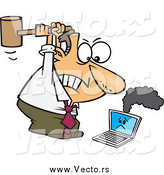 Vector of a Angry Caucasian Businessman Whacking a Broken Laptop with a Mallet by Toonaday