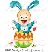 Vector of a Baby Boy Bunny Jumping out of Easter Egg by BNP Design Studio