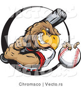 Vector of a Baseball Eagle Mascot Swinging Bat at Earthworm in Ball by Chromaco