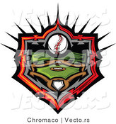 Vector of a Baseball Field and Ball Withing Home Plate Icon Outline with Flaming Red by Chromaco
