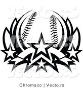 Vector of a Baseball Lotus with 4 Stars - Black and White by Chromaco