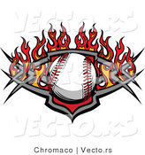 Vector of a Baseball over a Tribal Shield Plate with Flames by Chromaco