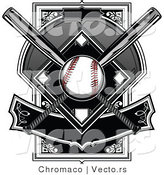 Vector of a Baseball over Two Crossed Bats over a Plate with Banner by Chromaco