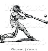 Vector of a Baseball Player Hitting Ball with Bat - Grayscale by Chromaco