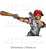 Vector of a Baseball Player Swinging a Wooden Bat at Ball by Chromaco