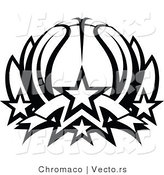 Vector of a Basketball Lotus with Stars - Black and White Line Drawing by Chromaco