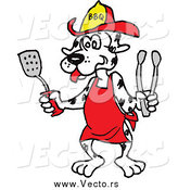 Vector of a BBQ Dalmatian Dog Wearing an Apron and Holding a Spatula and Tongs by LaffToon