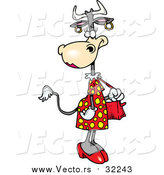 Vector of a Beautifull Skinny Cow Wearing Dress While Carrying a Purse - Cartoon Design by Toonaday