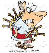 Vector of a Betrayed Cartoon Julius Caesar Stabbed with 7 Swords on the Ides of March by Toonaday