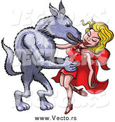 Vector of a Big Bad Wolf Taking Red Riding Hood into His Arms and Kissing Her by Zooco