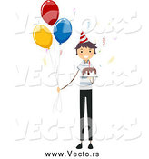 Vector of a Birthday Boy with a Cake and Party Balloons by BNP Design Studio