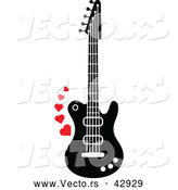 Vector of a Black and White Electric Guitar with Red Love Hearts by Zooco