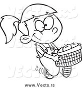 Vector of a Black and White Girl Carrying a Bushel of Apples by Toonaday