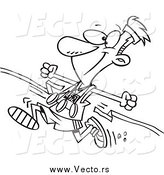 Vector of a Black and White Marathon Runner Man Breaking Through a Finish Line with Multiple Medals by Toonaday