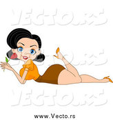 Vector of a Black Haired Pinup Woman Holding a Rose by BNP Design Studio