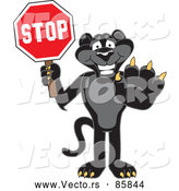 Vector of a Black Jaguar Mascot Holding a Stop Sign by Mascot Junction