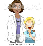 Vector of a Black Pediatrician Doctor Standing Beside a Healthy Happy White Boy - Cartoon Style by BNP Design Studio