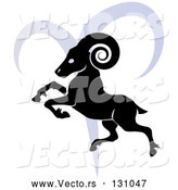 Vector of a Black Ram over a Blue Aries Astrological Sign of the Zodiac by AtStockIllustration
